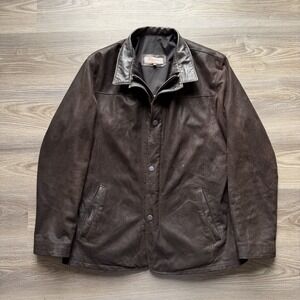 Remy Leather Jacket Men 40 Brown Full Zip Bomber Double Collar Made USA Lambskin